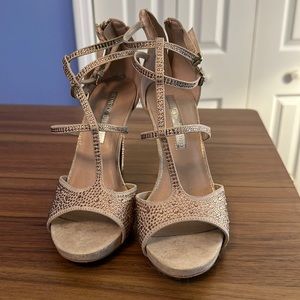 Nude high heels with rhinestones
